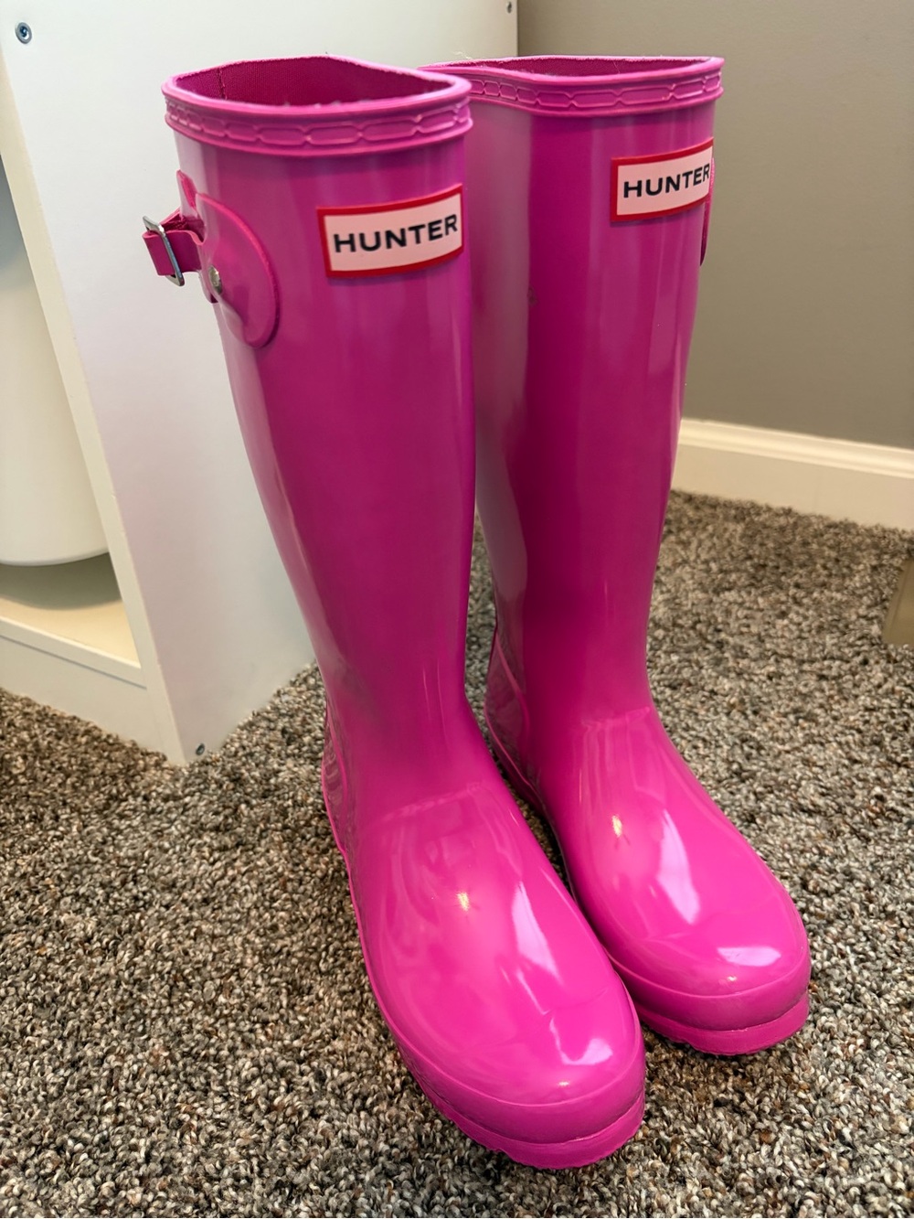 Hunter Kids Glossy Hot Pink Rain Boots EUC
